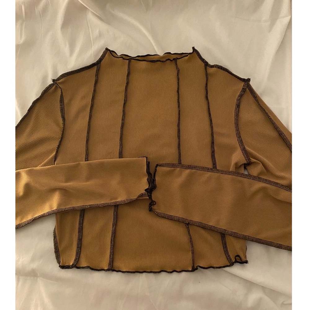 Mock neck stitch trim top